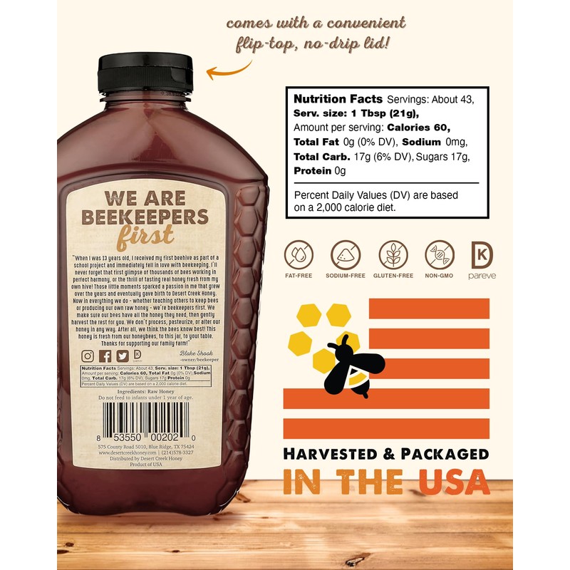 Desert Creek Honey - 100% Unfiltered, Pure, Raw Honey from