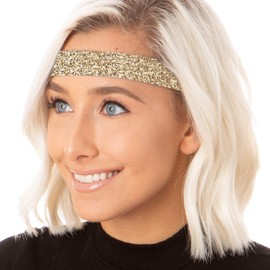 Hipsy Women's Adjustable Non Slip Cute Fashion Wide Bling Glitter Hair Headband 3-pack (Black/Cheetah/Gold)