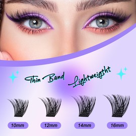 PURELEOR Cluster Lashes Kit Including Bond and Seal Remover DIY Individual Eyelashes Extensions