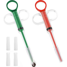 Pill Dispenser for Cats, 2 Pieces Tablet Dispenser Cat Protects Teeth and Gums, Soft Tip, Suitable for Cats, Dogs and Small Animals, for Feeding Accessories (Red, Green)