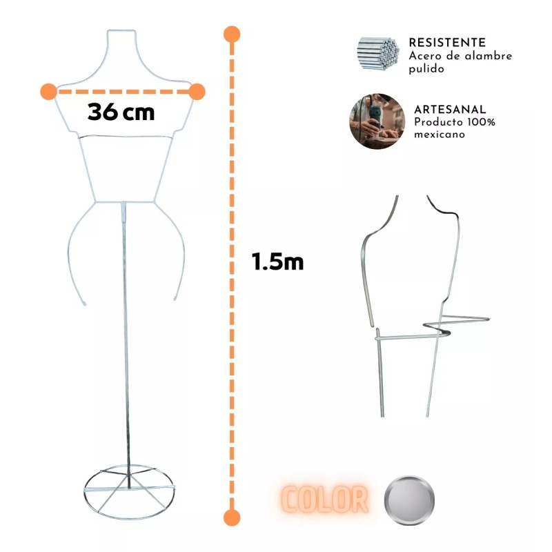 Decora Exhibidor Alambre Silueta Con Base Mujer Plateado