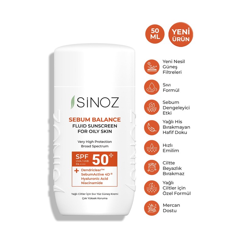 Sinoz,Sebum Balance Fluid Sunscreen for Oily Skin SPF50+ / PA++++