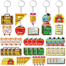 Remuuly 50 Pcs Teacher Keychains Teacher Appreciation Gifts Bulk Apple Acrylic Key Rings Graduation Thank You Gift(Teacher)