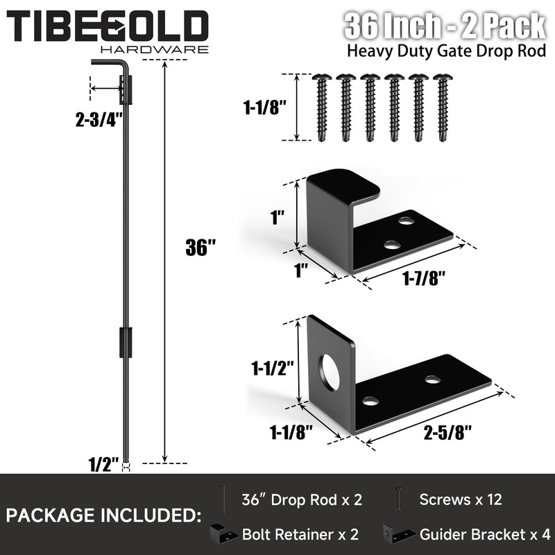 TIBEGOLD 36" Heavy Duty Cane Bolt Gate Drop Rod, Extra