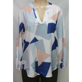 Papillon Women's Blouse Top Long Roll Tab Sleeve Multicolor Size L