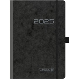 BRUNNEN Book Calendar Model 796 (2025), 2 Pages = 1 Week, A5, 128 Pages, Cardboard Cover, Flexible, Black