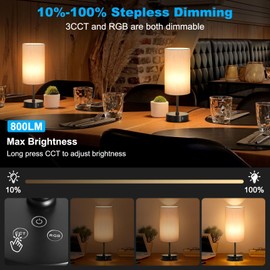 Unicozin Small Table Lamp, 7 RGB & 3 CCT 3000K/4500K/6500K, Stepless Dimmable Bedside Lamp with Grey Shade, Touch Control Ambience Nightstand Light for Living Room Dorm Home Decor Party