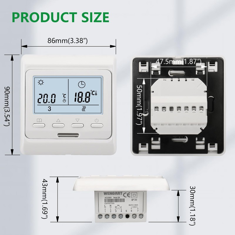 Wengart Electric Heating Thermostat WG806, Output 230V 16A, 7 Days