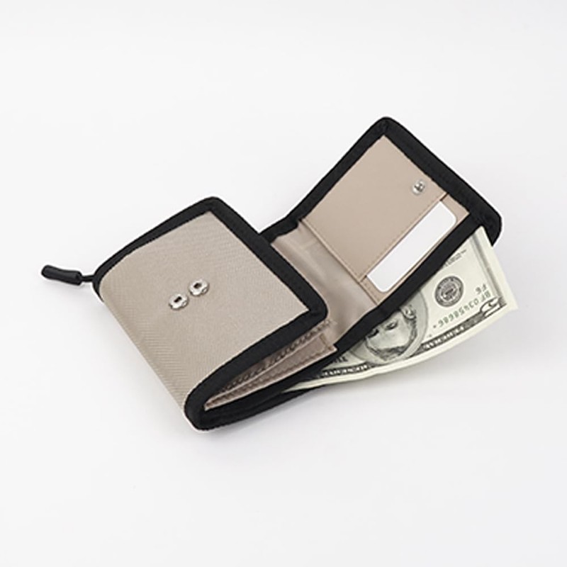 Ocean Pacific Men's Bifold Wallet with D-ring Zipper, Colorful, beige,