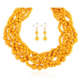 RIAH FASHION Braided Chunky Cluster Bead Bubble Statement Necklace - Multi Strand Twisted Colorful Twisted Bib Collar Acrylic, Sparkly Crystal (Twisted Bauble - Mustard)