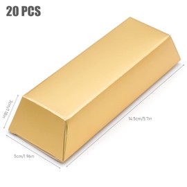 20 Pcs Fake Gold Bar Gift Boxes Candy Treat Boxes Party Favor Golden Cardboard Treasure Brick Boxes Casino Pirate Theme Party Supplies for Candy, Treats, Toys, Crafts Decoration