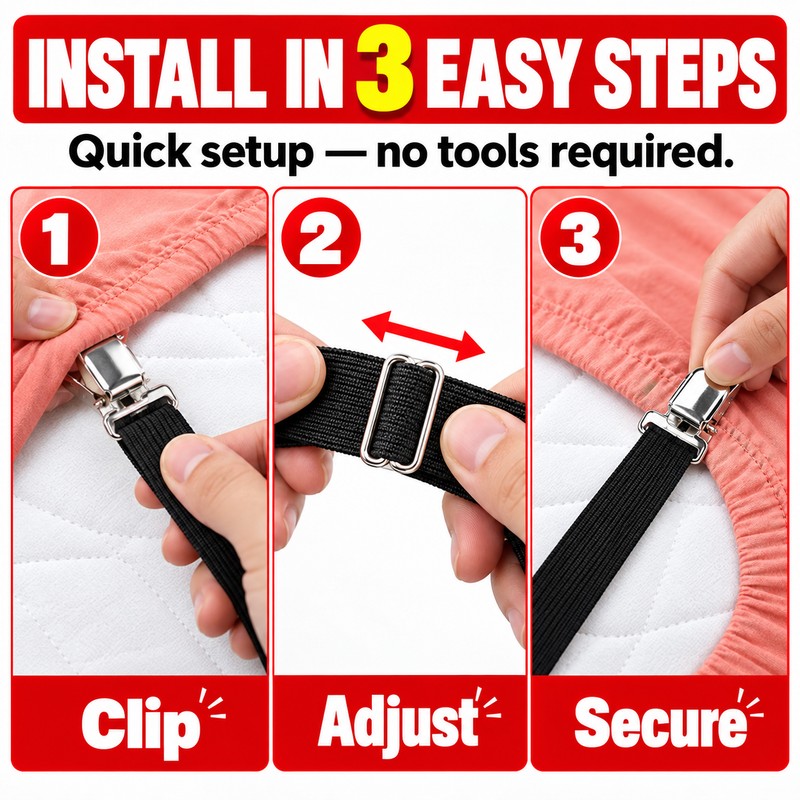 Adjustable Bed Sheet Fastener Straps, 4-Pack Elastic Sheet Grippers with