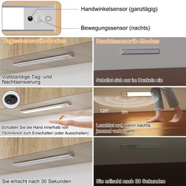 2023 Newest 2 Pack 30CM Under Cabinet Lights [with Remote], 120 LEDs Motion Sensor Light, 3 Color Temps Dimmable & Timable, Rechargeable Closet Lights for Cabinet, Closet, Kitchen, Hallway, Stairs