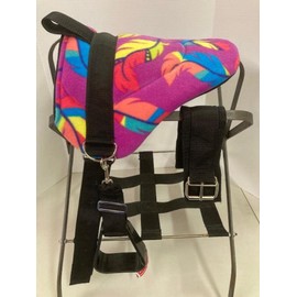 Party Ponies Miniature Horse/Pony Bareback Saddle with Stirrups and Cinch - Raspberry Feathers