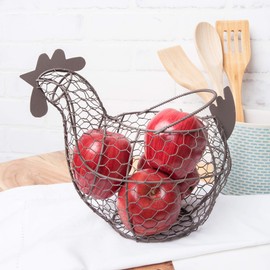 Tag 11.5 inch Farmhouse Rustic Vintage Chicken Wire Egg Basket With Handle For Egg Holder Fruit And Kitchen Living Room Home Rooster Decor Decoration Collecting And Countertop Storing Eggs Brown