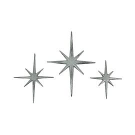 Set of 3 Large Metallic Silver Cast Iron 8 Pointed Star Starburst Wall Hangings - Mid Century Modern Décor Enriching Your Space with Vintage Retro Charm
