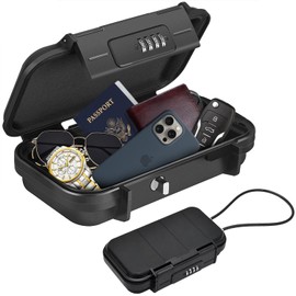Travel Portable Safe Box, Outdoor Combination Security Case with 4-Digit Code, Waterproof Anti-Theft Lock Box with Wire for Passport, Credit Cards, Phones – Ideal for Home, Hotel, Travel, Beach, Car