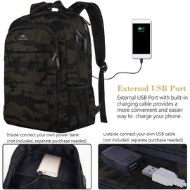 MATEIN Travel Laptop Backpack, Laptop School Bag with USB Charging Port, 15.6 Inch Work Rucksack Anti Theft Water Resistant University Overnight Computer Backpack Hiking Camping Bag for Men, Camo