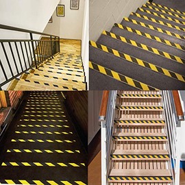 RELIANCER Cinta de Agarre Antideslizante de Seguridad 10 cm x 18 m Cinta de Seguridad Antideslizante con Alta Tracción de Grano Marcas Amarillas y Negras Cinta Autoadhesiva de Advertencia de Peligro y