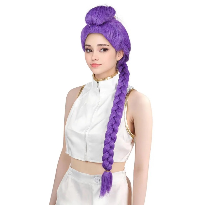 Long Purple Braided Ponytail Wig for Cosplay – Synthetic Clip-On