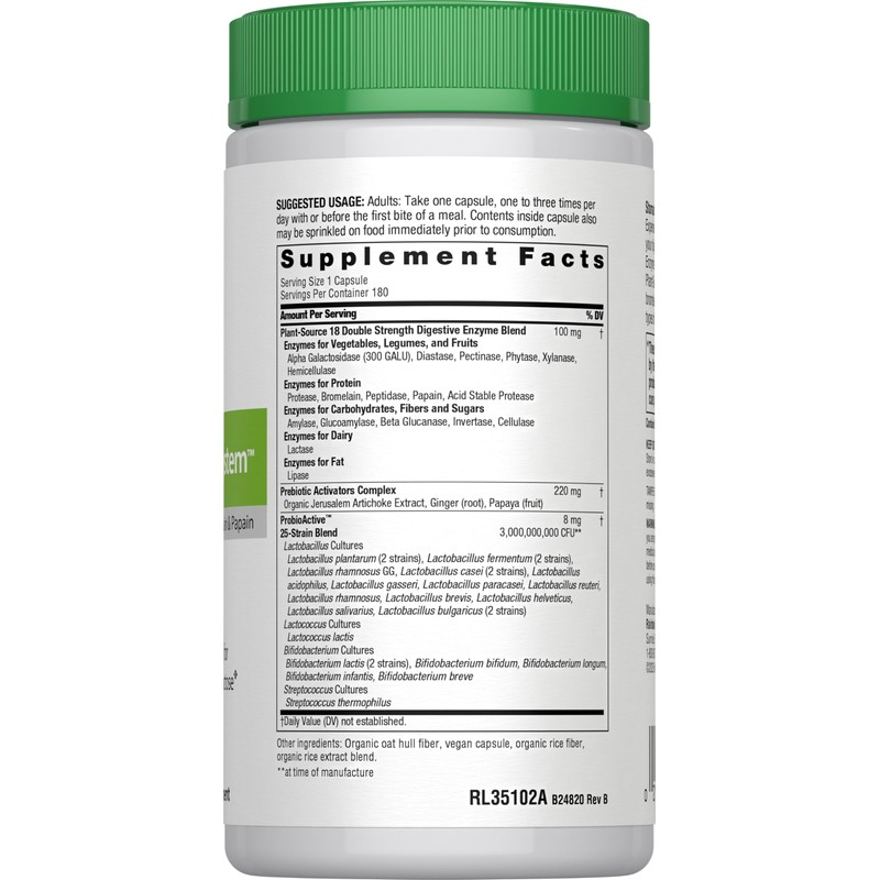 Rainbow Light Advanced Enzyme System, Plant-Source Enzyme Blend, 180 Capsules