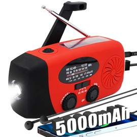 2024 Upgrade 5000mah Alertsync NOAA Weather Emergency Radio with Solar Charging, AM FM Hand Crank Windup Radio SOS Alarm LED Flashlight with Earphone Jack for Home, Camping, Survival Hurricane (Red)