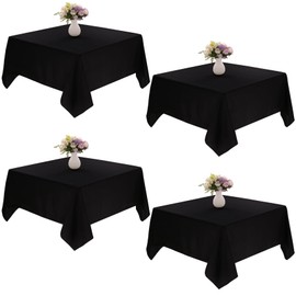 JALANCY 4 Pack Square Table Cloth 85x85 Inch Black Tablecloth Machine Washable Fabric Polyester Table Cover for Dining, Buffet Parties, Picnic, Events, Weddings and Restaurants（Black）
