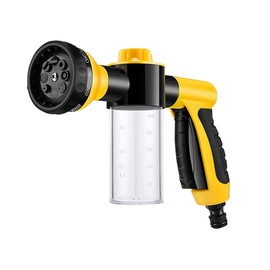 Foam Sprayer Gun, Pressure Nozzle for Car Wash, Watering plants, Pet Shower, Outdoor Fun - 8 Watering Patterns and Soap Dispenser (Yellow)