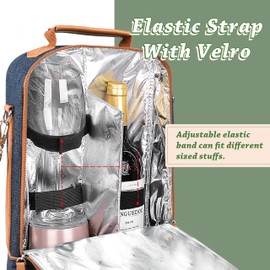 Tirrinia Insulated 2 Bottle Wine Gift Tote Bag - Wine Tumbler Glass Cooler Carrier for BYOB Restaurants, Wine Tasting, Travel, Park, Beach, Great Wine Lover Gift, Denim Stripe