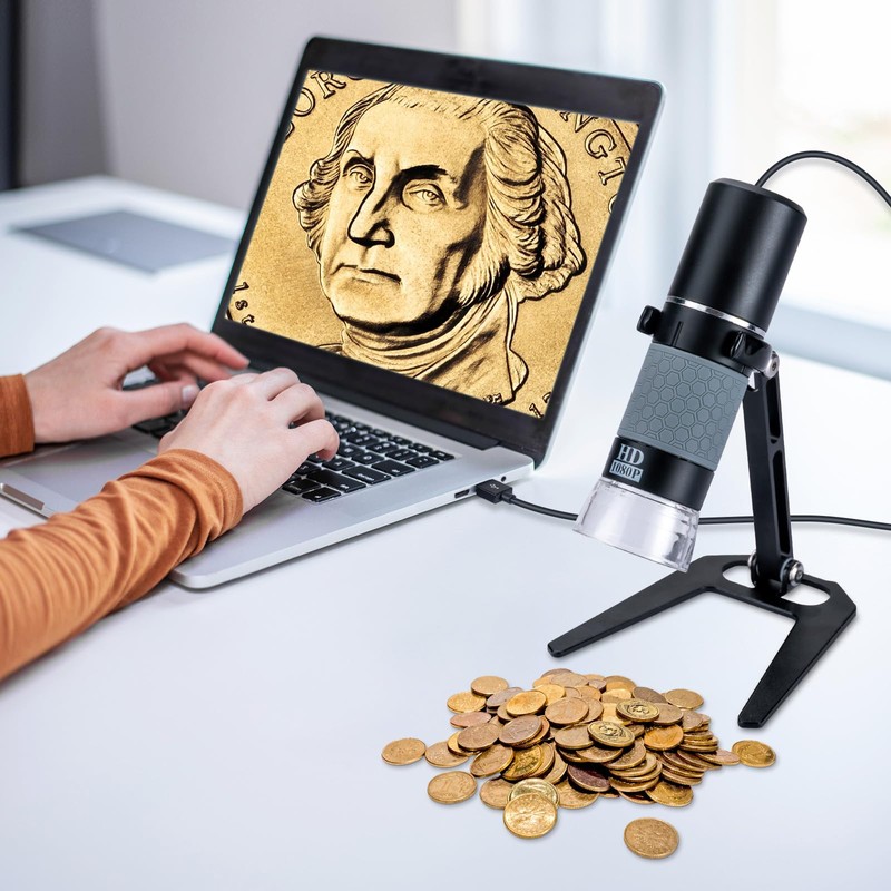 Bysameyee 1080P USB Microscope with Metal Stand, 50X-1000X Handheld Digital