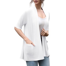 HIYIYEZI Summer Cardigans For Women Lightweight Casual Soft Drape Thin Cardigan with Pockets (X-Large, White)