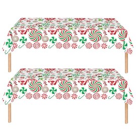 2Pcs 137*274cm Christmas Disposable Tablecloth Decorations for Christmas,Swirl Peppermint Candy Cane Tablecloth Party Table Covers Dining Tablecover for Indoor or Outdoor Birthday,Xmas Picnic Party