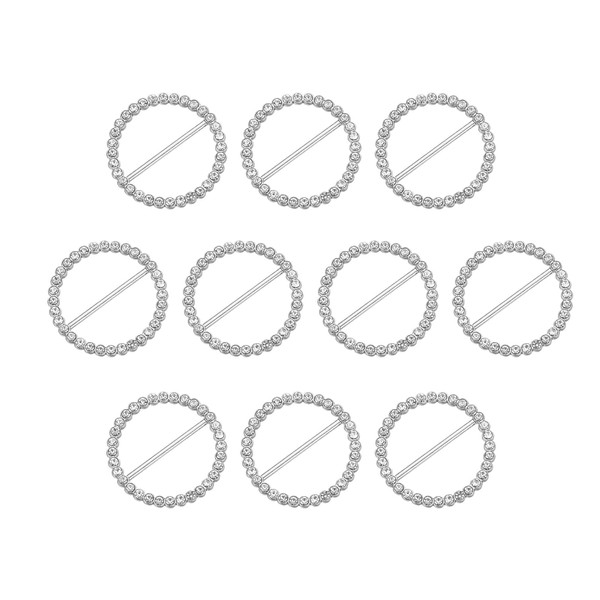 sourcing map Rhinestone Ribbon Buckle Sliders, 10Pcs Metal Silver Crystal