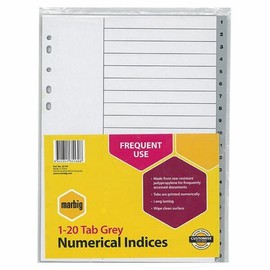 Marbig 35130 Indices PP A4 1-20 Tab Grey