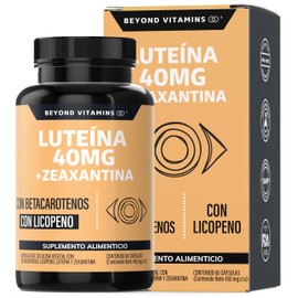 Luteína 40 mg + Zeaxantina con Betacaroteno y Licopeno | Máxima Dosis 4X Superior | Fórmula Enriquecida con Vitaminas C, E, A y Zinc | Vegano y Sin Re