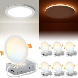 LVWIT 6 Pack 4 Inch LED Recessed Lighting with Night Light, 12W 5CCT Ultra-Thin Dimmable Can Lights with Junction Box, High Brightness Canless Wafer Downlight for Kitchen Hallway Dining Room