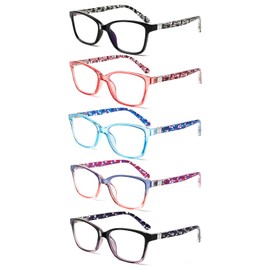 VisiWell 5 Pack Reading Glasses for Women Blue Light Blocking Spring Hinge Men Readers (5 Mix Color, 1.50, x)