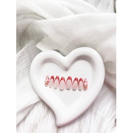 Press on Nails Medium Almond Pink Fake Nails Full Cover False Nails with Flower Designs Glitter Glossy False Nails with Nail Glue Acrylic Artificial for Women and Girls 24Pcs