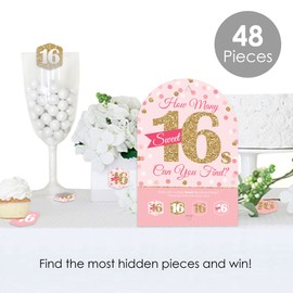 Big Dot of Happiness Sweet 16-16th Birthday Party Scavenger Hunt - 1 soporte y 48 piezas de juego - Ocultar y encontrar juego