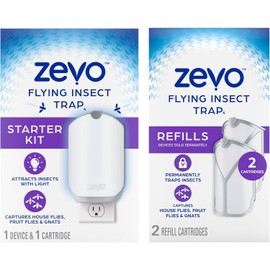 Zevo Flying Insect Trap for Indoors: Light Trap Captures Fruit Flies, Gnats and Houseflies (1 Device & 3 Refill Cartridge)