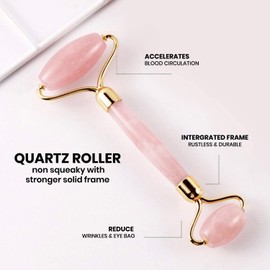 Jade Face Roller & Gua Sha Set, Facial Beauty Roller and Face Massager Skincare Tools, Anti Aging, Reduce Wrinkles and Relieve Muscle Tension, Crystal Pink