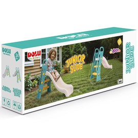 DOLU: Junior Slide - Green-Yellow-White - Indoor-Outdoor Toy, 2 Step Handrail Ladder, Plastic Playground Equipment, Backyard Activity, Kid-Toddlers 2+