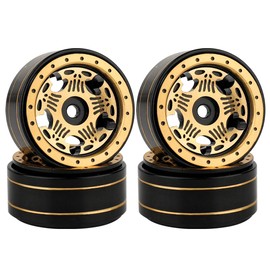 Pothyes 1.0 Brass Beadlock Wheel Rims 4PCS Wheels for All 1/24 Scale FCX24 Axial SCX24 Deadbolt C10 Gladiator AX24 1/18 TRX4M RC Crawler Car Upgrades Parts (Pattern E)