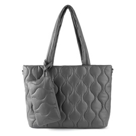 ZOSIVEB Puffer Tote Bag with zipper for Women, Large Quilted Handbags,Shoulder Bag,Top Handle Satchel for Travel,Work (Gray)