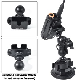 TWAYRDIO Handheld Radio/Mic Holder, Belt Clip Hanger Hook with 25mm/1" Ball Adapter Compatible with RAM Mounts B Size Double Socket Arm, for Walkie Talkies Two Way Radios Speaker Mics