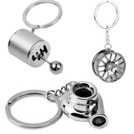 LiJuanWang Car Parts Key Fob, 3 Pieces Keychain Car Rims Key Fob Car Gear Lever Wrench Key Ring Gift Clasps Creative Car Styling, silver