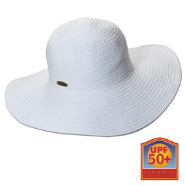 Panama Jack Women's Ribbon Floppy Packable Sun Hat, 4" Big Brim (White)