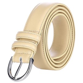Falari Women Genuine Leather Belt Fashion Dress Belt With Single Prong Buckle 6028-Beige-L