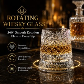 Rotating Whiskey Glass for Cocktails – 360° Crystal-Style Tumbler with Stable Glass Base