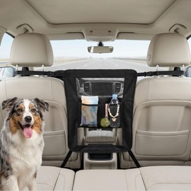 VOPOCO Dog Car Barrier with Storage Pocket, Mesh Pet Net Divider for Backseat, Heavy Duty Scratch-Resistant Auto Safety Guard for Cars & SUVs, Easy Install Universal Fit